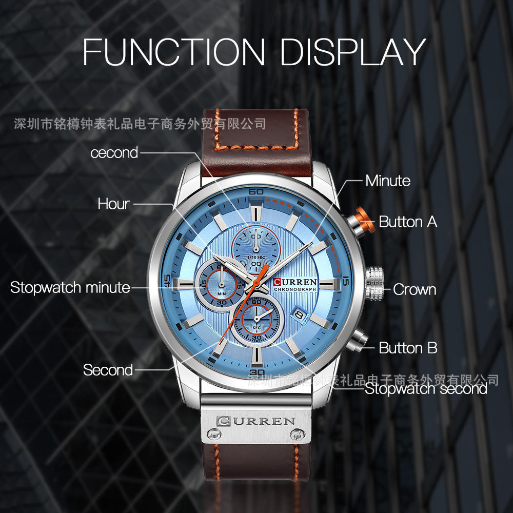 CURREN Watch for Men Japan Quartz Movement Leather Strap Big Dial Casual Sport Calendar Waterproof Watch 8291 Relogio Masculino