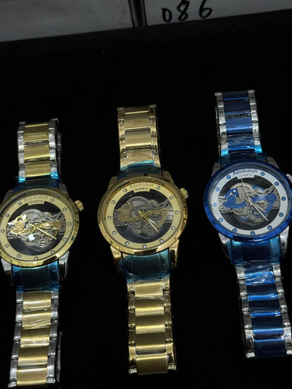 Luxury Skeleton Dial Quartz Watch For Men Elegant Stainless Steel Design | Blue And Silver Rs 2,205