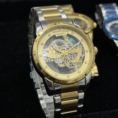 Luxury Skeleton Dial Quartz Watch For Men Elegant Stainless Steel Design | Blue And Silver Rs 2,205