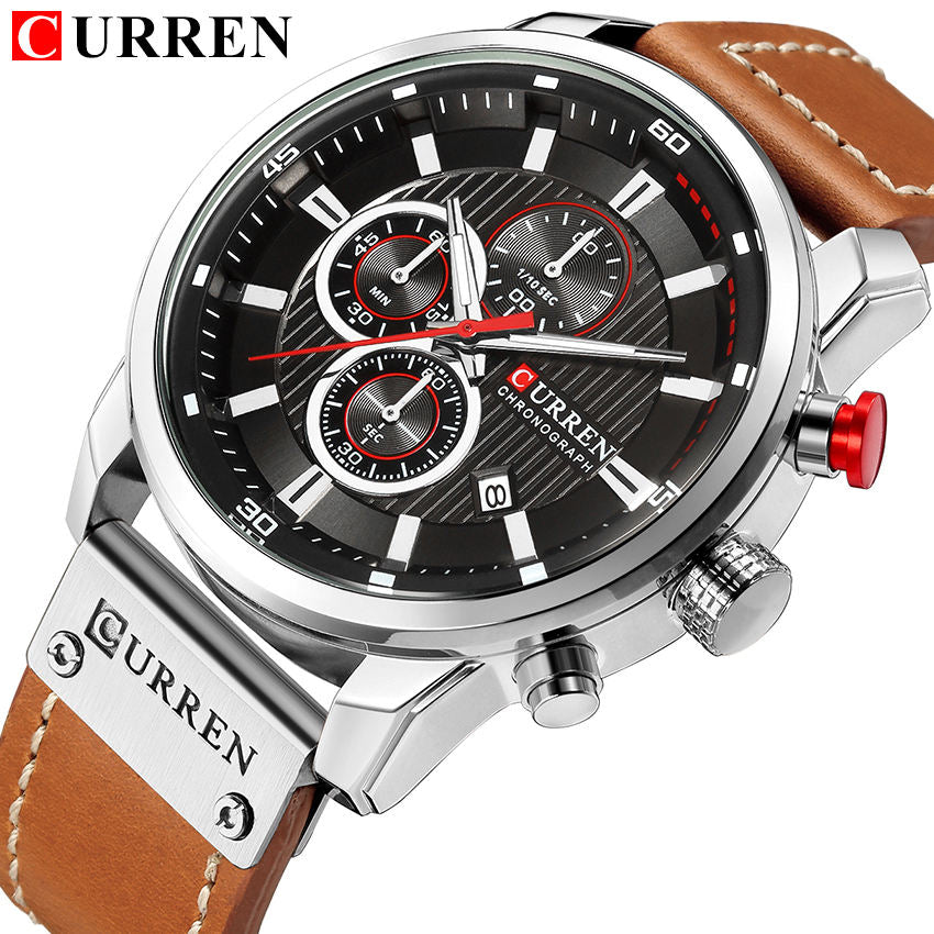 CURREN Watch for Men Japan Quartz Movement Leather Strap Big Dial Casual Sport Calendar Waterproof Watch 8291 Relogio Masculino