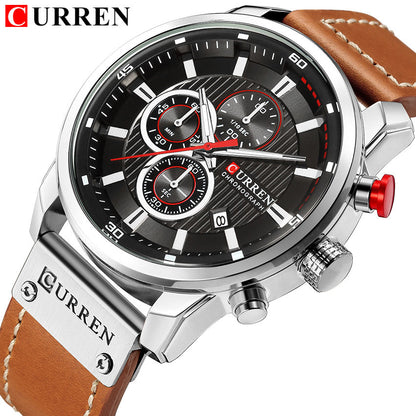 CURREN Watch for Men Japan Quartz Movement Leather Strap Big Dial Casual Sport Calendar Waterproof Watch 8291 Relogio Masculino