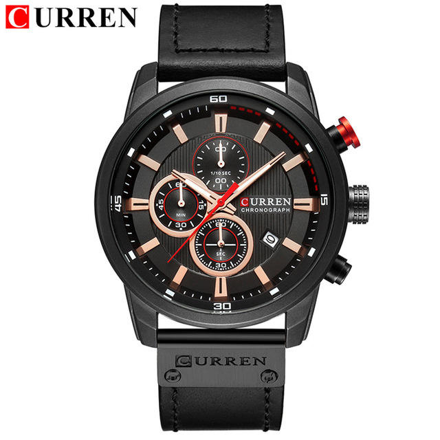 CURREN Watch for Men Japan Quartz Movement Leather Strap Big Dial Casual Sport Calendar Waterproof Watch 8291 Relogio Masculino