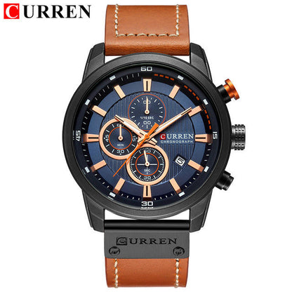 CURREN Watch for Men Japan Quartz Movement Leather Strap Big Dial Casual Sport Calendar Waterproof Watch 8291 Relogio Masculino