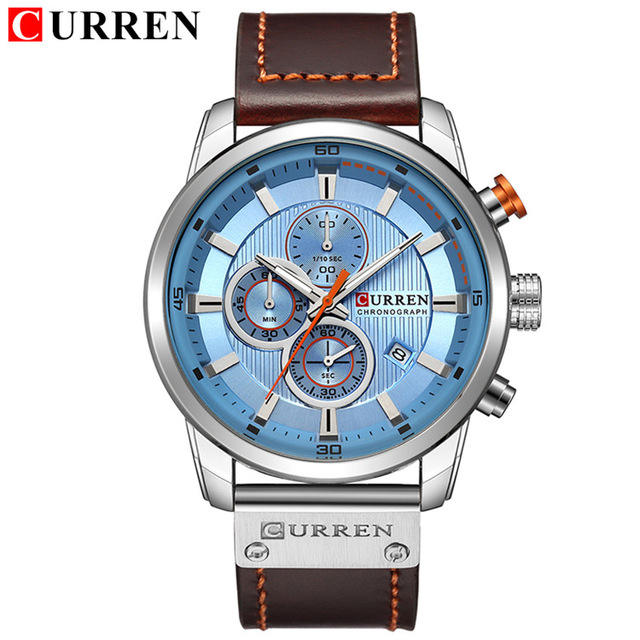 CURREN Watch for Men Japan Quartz Movement Leather Strap Big Dial Casual Sport Calendar Waterproof Watch 8291 Relogio Masculino