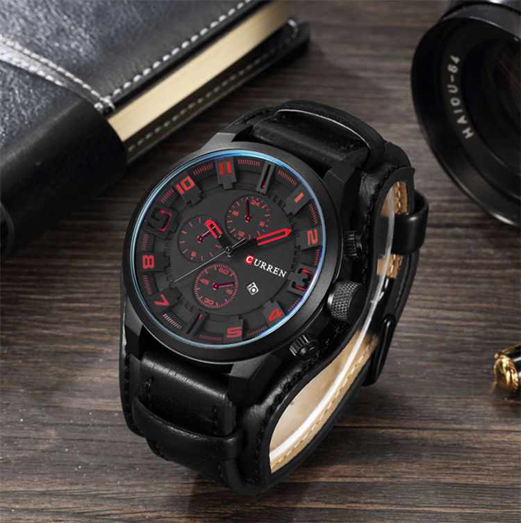 Hot Sale CURREN 8225 Multi-function Fashion Men's Sport Watch Leather Belt Quartz Wristwatch Chronograph Waterproof Watches