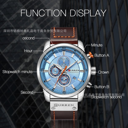 CURREN Watch for Men Japan Quartz Movement Leather Strap Big Dial Casual Sport Calendar Waterproof Watch 8291 Relogio Masculino